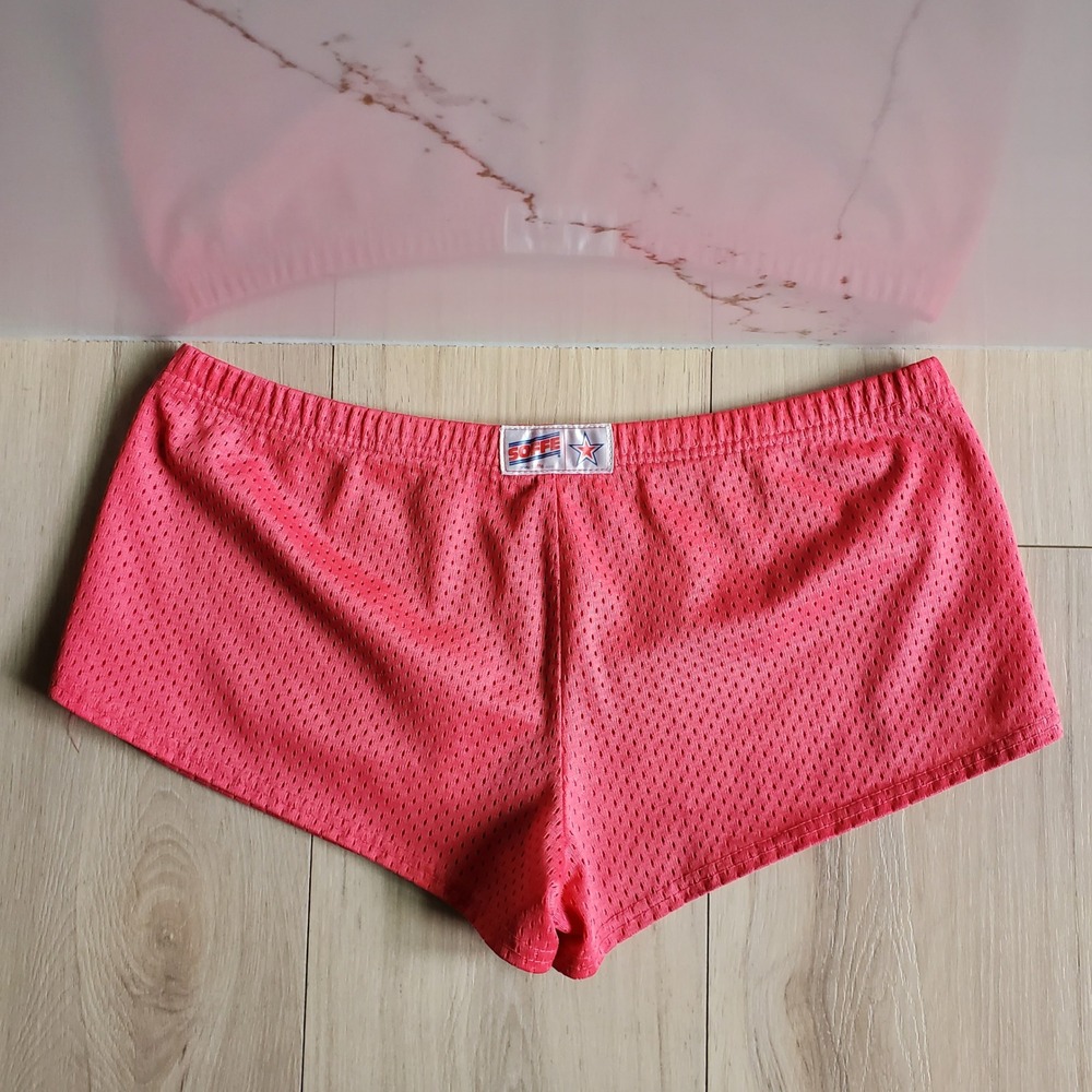 Soffe Mesh Shorts Womens M Pink Low Rise Elastic Waist Cheer Running Gym 90s - Picture 2 of 5